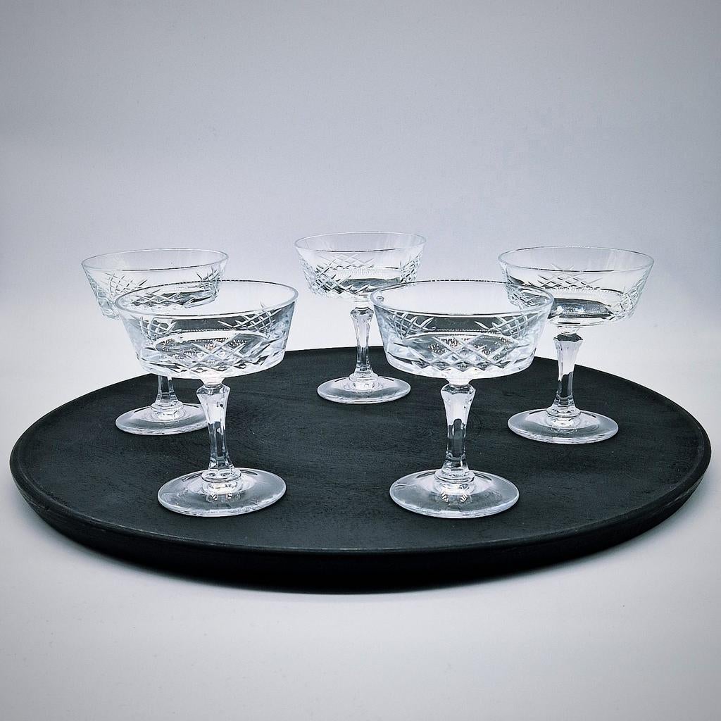 Set van 5 kristallen coupeglazen - Cristal d’Arques Paris, Ophalen of Verzenden, Zo goed als nieuw, Overige typen