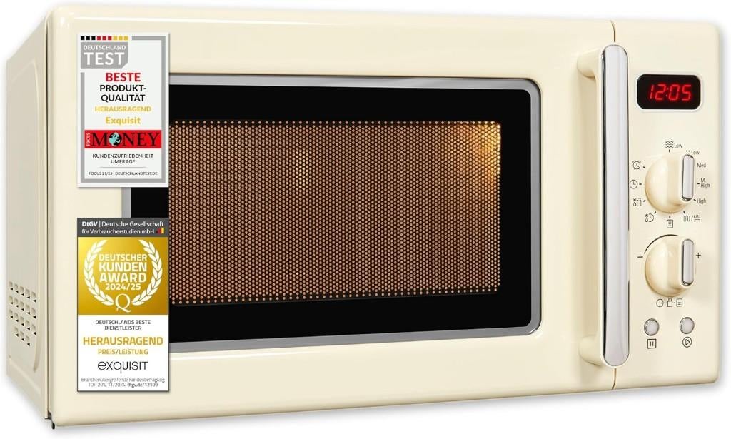 Nieuwe creme kleur retro magnetron met grill functie, Ophalen, Minder dan 45 cm, Magnetron, Draaiplateau
