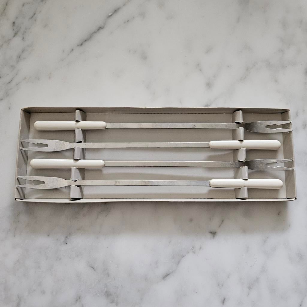 Milano Inox Fonduevorkjes fondue Set 4 vintage fourchettes, Ophalen of Verzenden, Gebruikt
