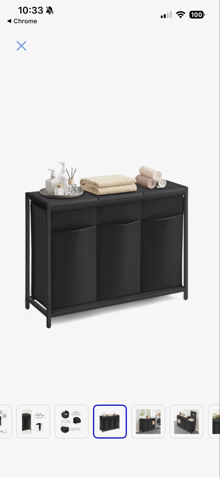 Wasmand met 3 vakken - 160L inhoud - Zwart, Ophalen, Zo goed als nieuw, Minder dan 1200 toeren, Minder dan 85 cm