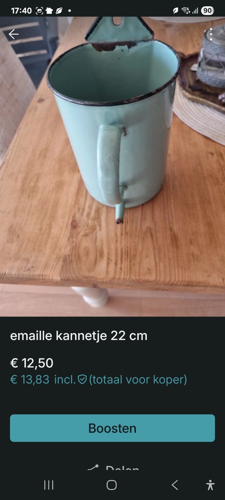 emaille kannetje lavement 22cm groen, Ophalen of Verzenden