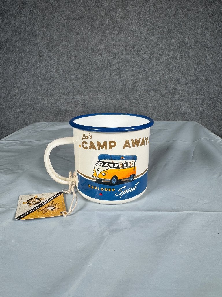 Nostalgic-Art VW Let’s Camp Away Enamel Mug White/Blue 360ml, Verzenden, Zo goed als nieuw