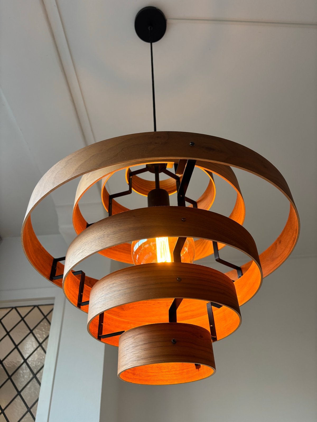 Houten hanglamp met gelaagd design - 7 ringen - ETH, Ophalen, Zo goed als nieuw, Hout, E27 (groot)