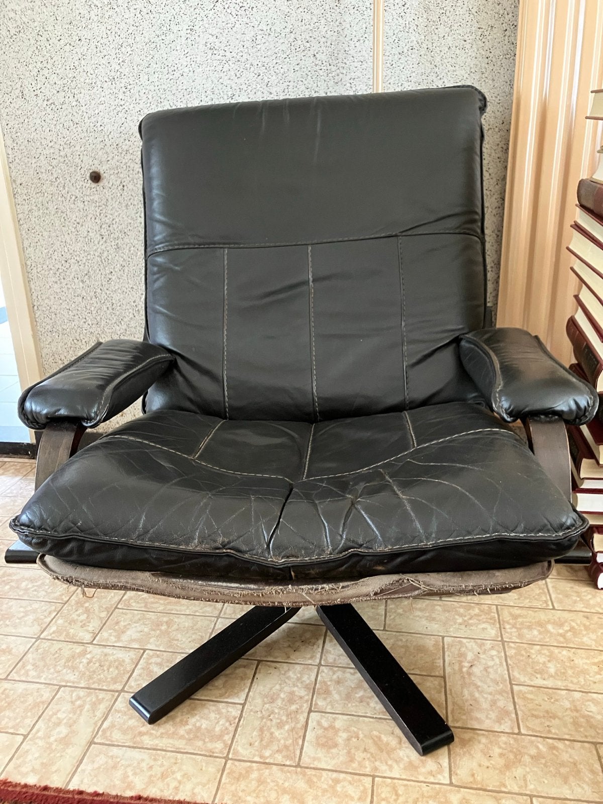 Donkerbruine leren draaistoel - Gebruikt, Ophalen, Gebruikt, Bruin, Leer