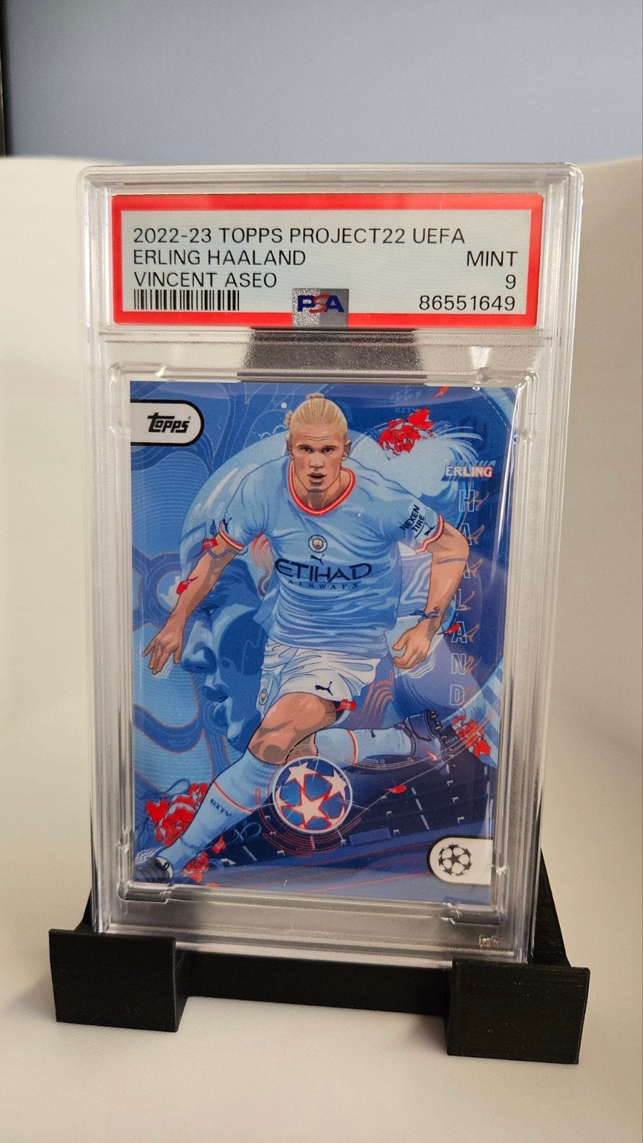 Erling Haaland Topps Project22 UEFA PSA 9 Mint Voetbalkaart, Buitenlandse clubs, Spelerskaart, Ophalen of Verzenden, Zo goed als nieuw