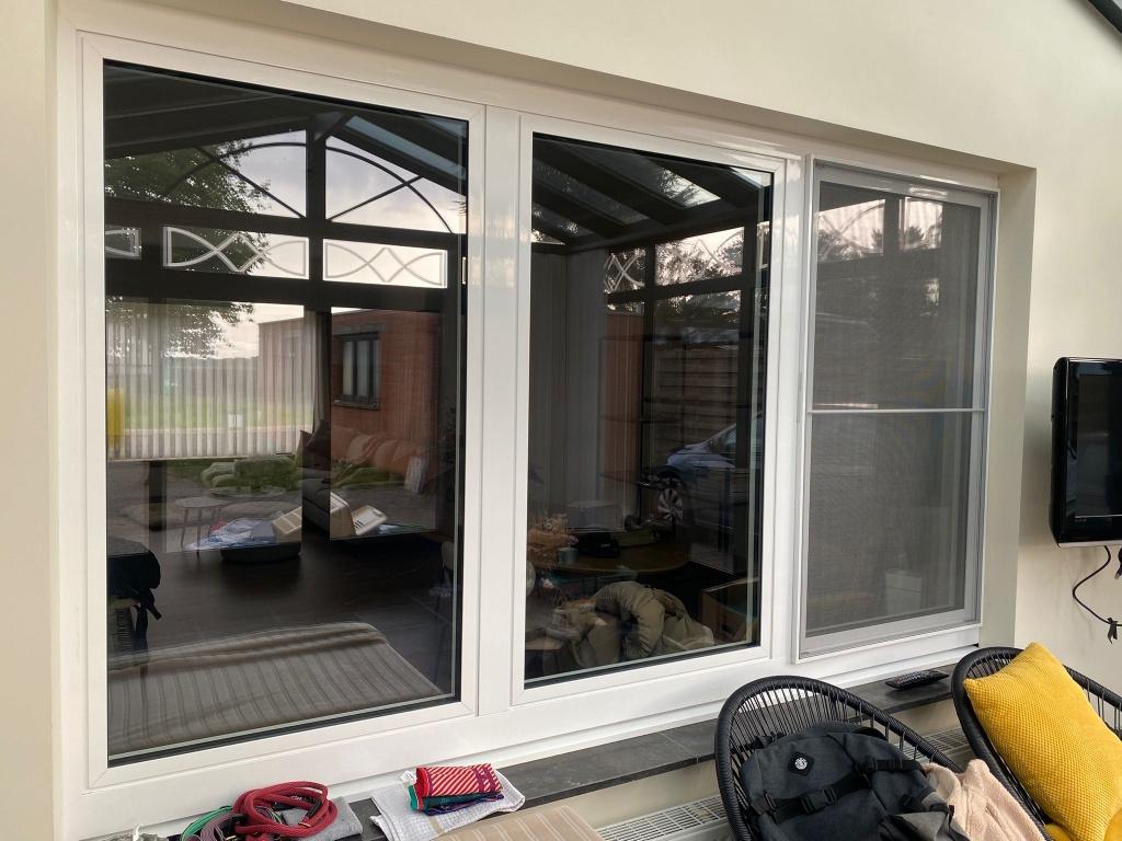 Aluminium ramen met dubbel glas te koop, Doe-het-zelf en Verbouw, Glas en Ramen, Ophalen, Gevelraam of Ruit, Gebruikt, 120 tot 160 cm
