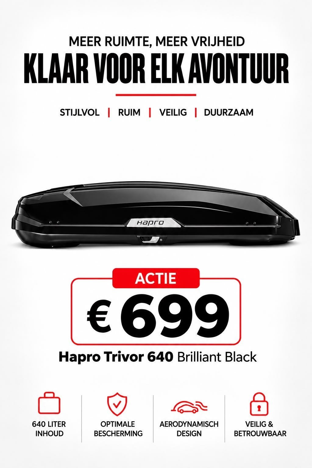 SHOWROOM MODEL GROOTSTE Hapro Trivor 640 dakkoffer skibox, Ophalen of Verzenden, Nieuw