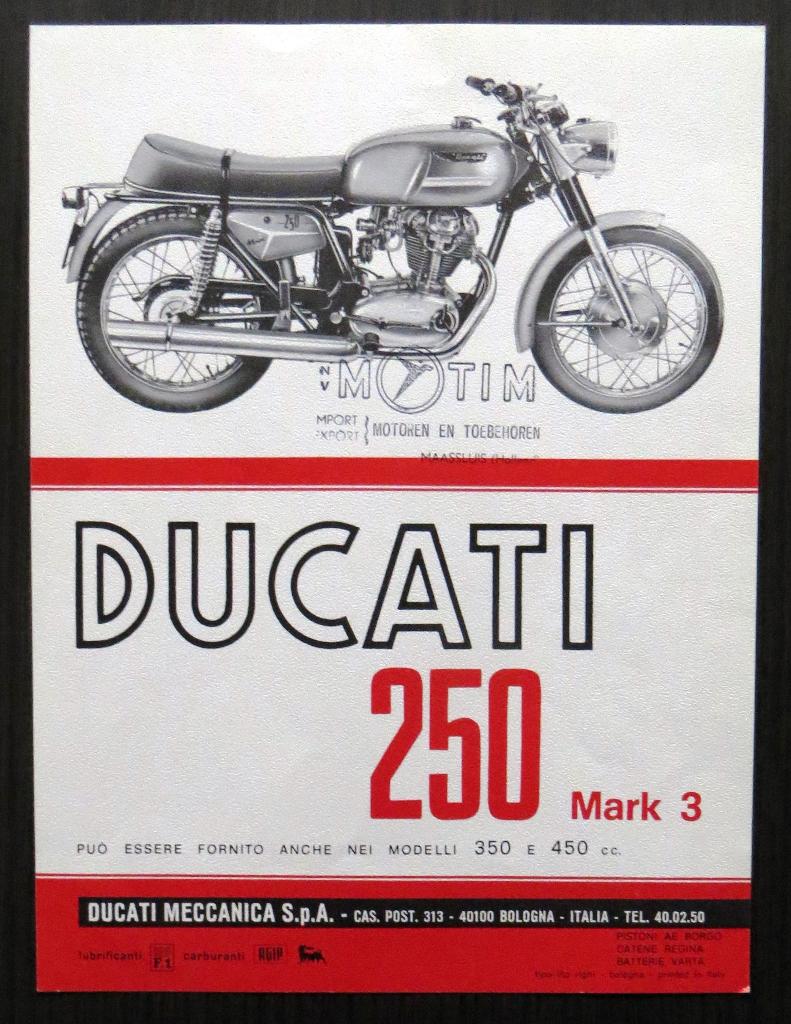 Flyer Ducati 250 Mark 3 - circa 1965 - 2 blz (meertalig), Verzenden, Ducati