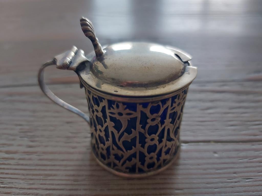 Antiek zilveren mosterdpotje, Ophalen of Verzenden, Zilver