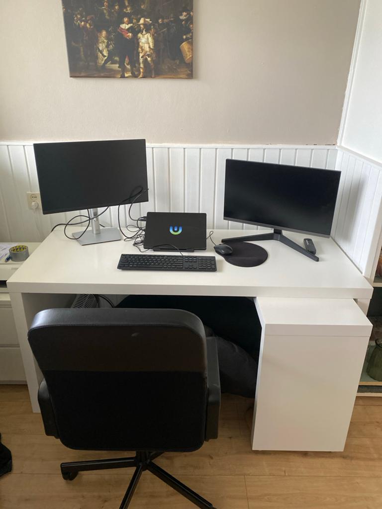 IKEA Bureau met verlengstuk en optionele bureaustoel, Huis en Inrichting, Bureaus, Gebruikt, IKEA, Met wielen, Ophalen