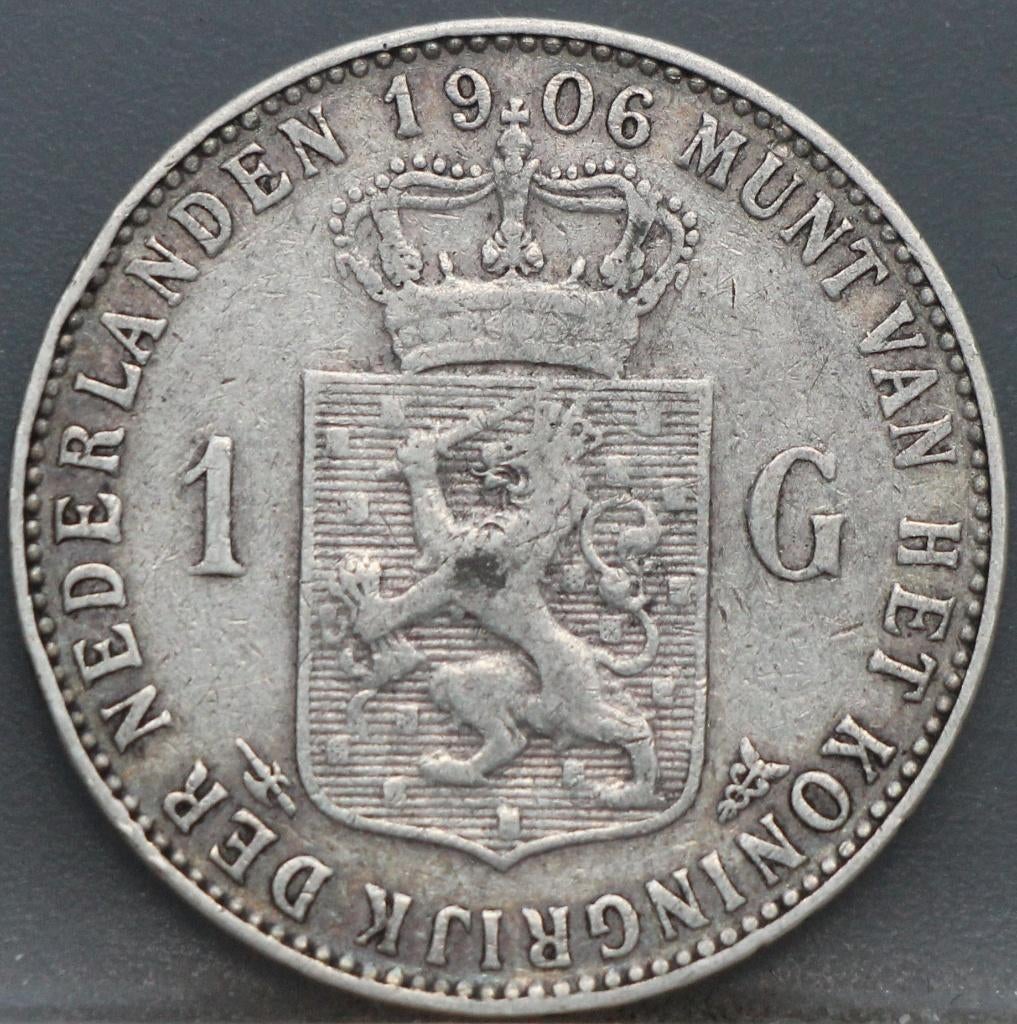 Zilveren 1 gulden 1906 Wilhelmina - schaars!, Postzegels en Munten, Munten | Nederland, 1 gulden, Vóór koninkrijk, Verzenden, Zilver