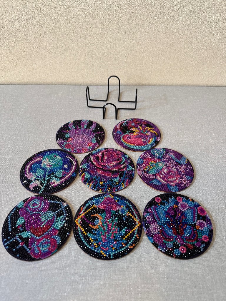 8 NIEUWE onderzetters Diamond painting met houten achterkant, Hout, Handgemaakt, Glasonderzetter, Nieuw