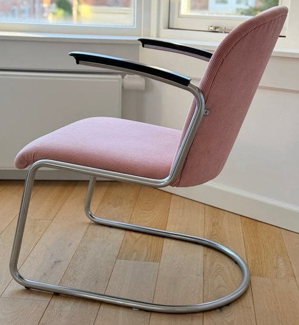 Rib-roze Gispen 413 fauteuil in topstaat, Ophalen, Zo goed als nieuw, Metaal