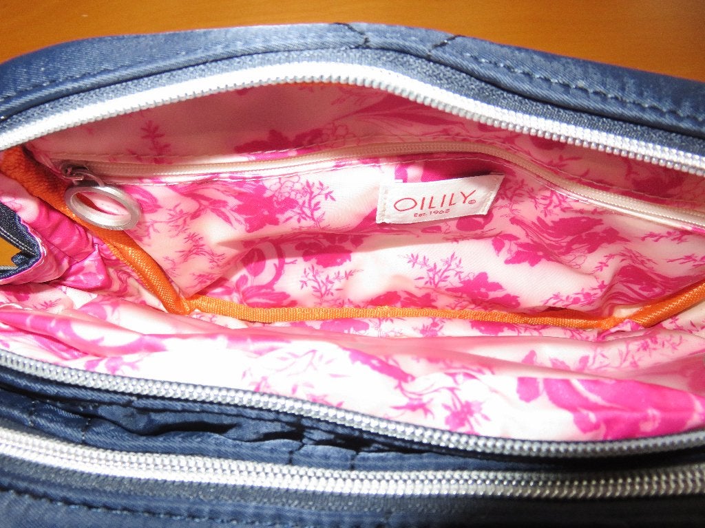 Oilily toilettas - donkerblauw met gebloemde roze voering, Verzenden, Nieuw, Blauw, Dame
