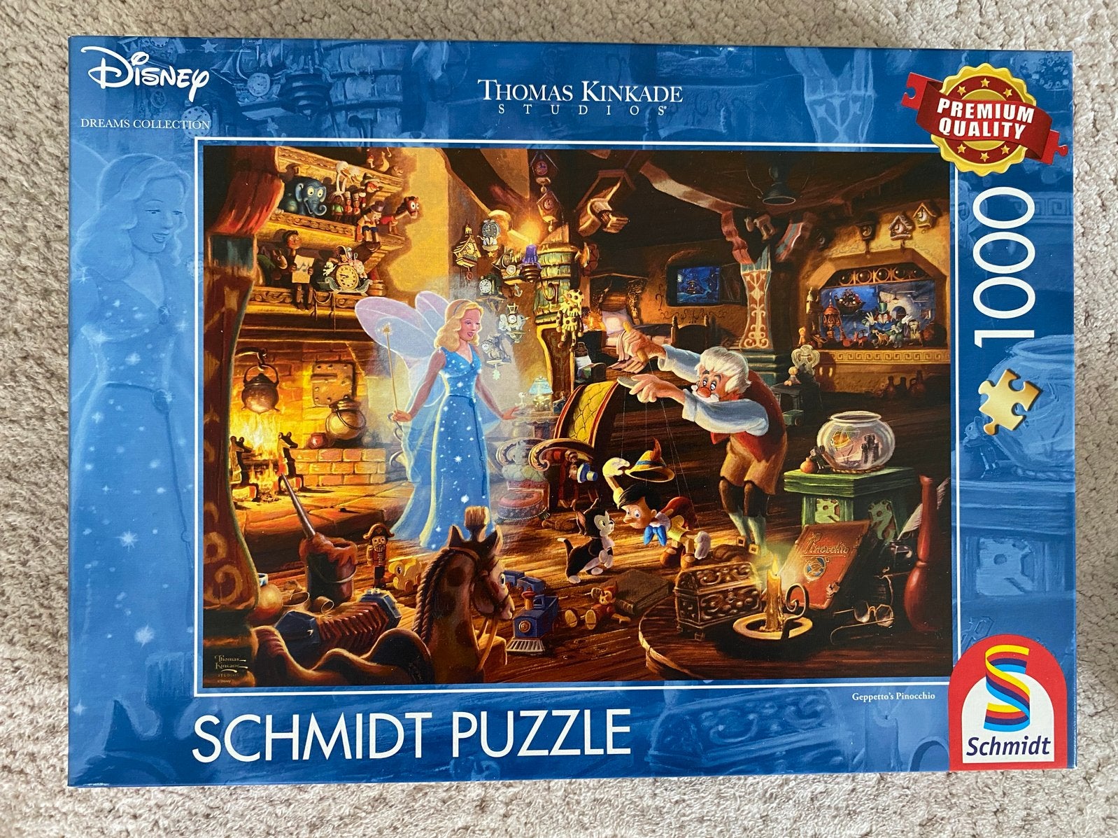 Schmidt Disney Thomas Kinkade Pinokkio Puzzel 1000 stukjes, Ophalen of Verzenden, 500 t/m 1500 stukjes, Zo goed als nieuw, Legpuzzel