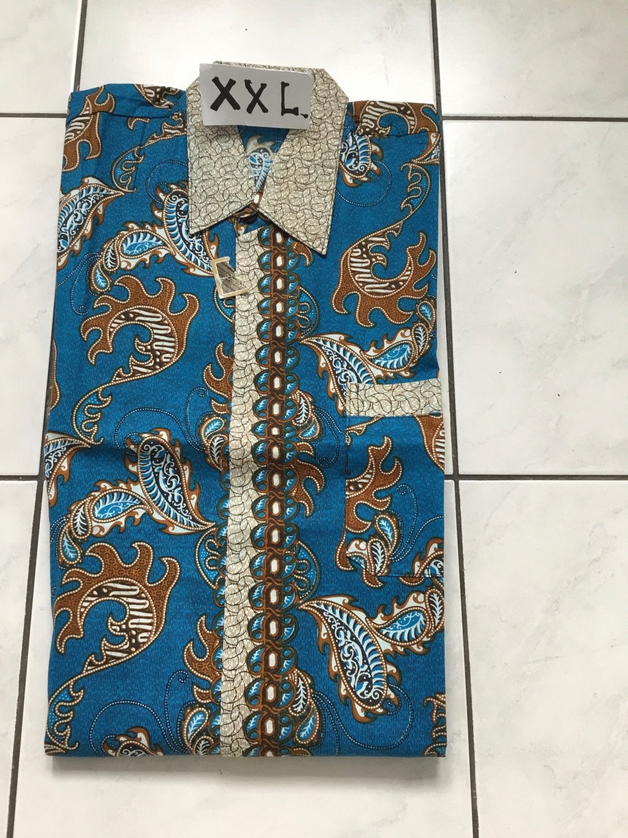 Batik overhemd met korte mauwen maat XXL 👔, Kleding | Heren, Overhemden, Ophalen of Verzenden, Nieuw, Blauw, Overige halswijdtes
