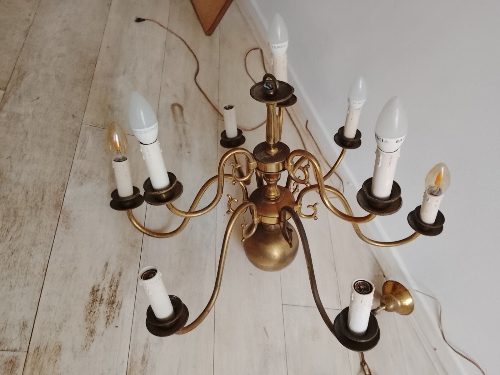 kroonluchter messing antiek hanglamp, Ophalen, Gebruikt, Metaal, Antiek vintage