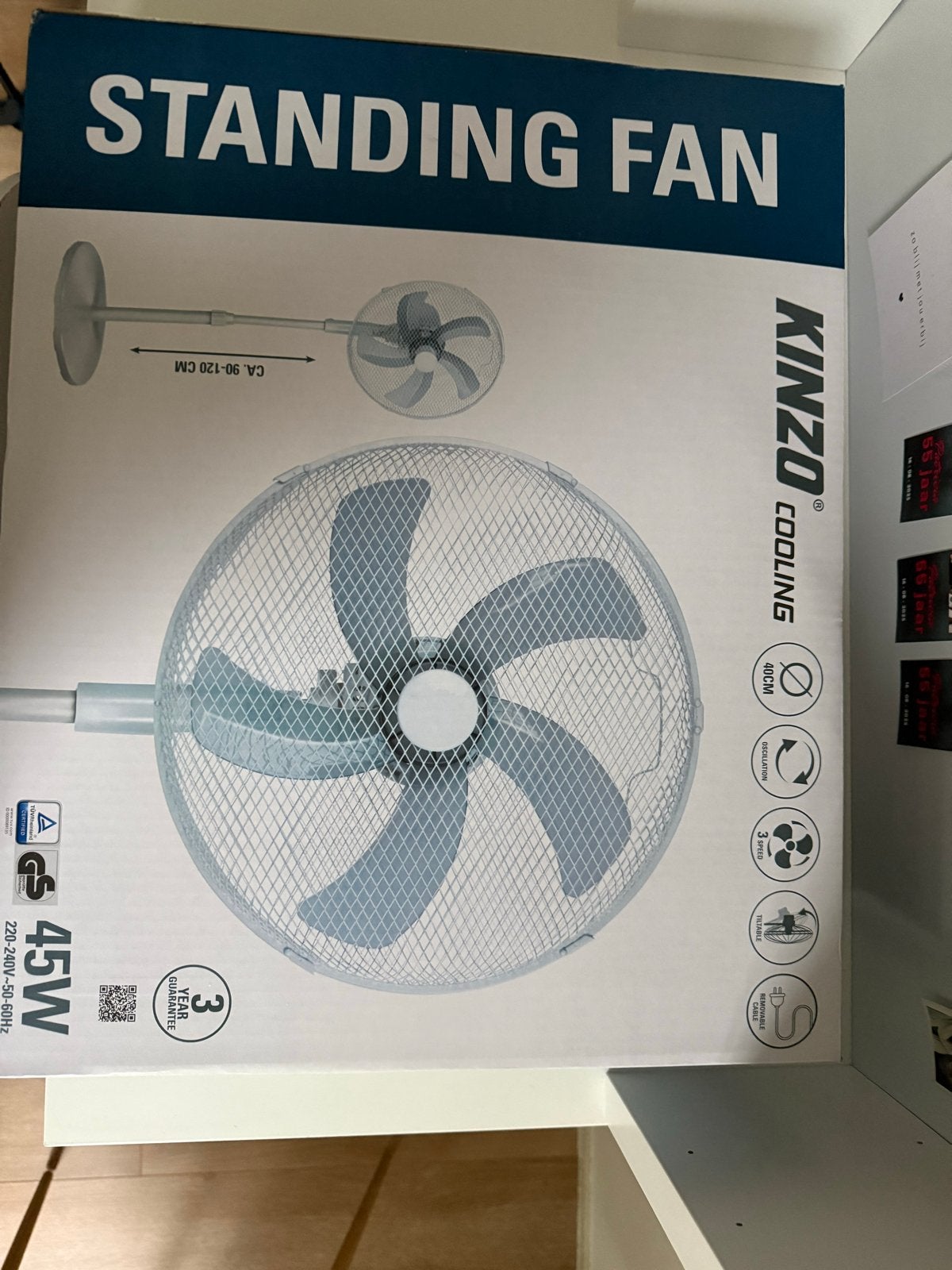 Nieuwe Kinzo Cooling Statiefventilator - 45W, Witgoed en Apparatuur, Ophalen, Nieuw, Statiefventilator