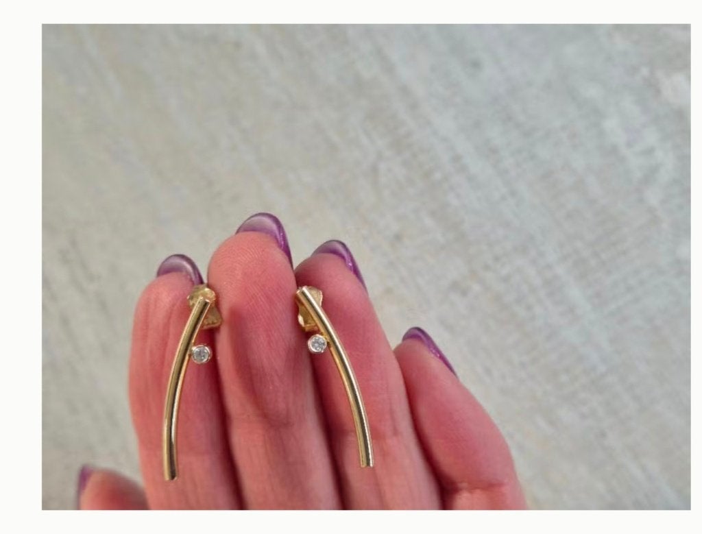 14K geel gouden oorbellen – Staafjes met zirkonia, Sieraden, Tassen en Uiterlijk, Oorbellen, Geel, Nieuw, Ophalen of Verzenden