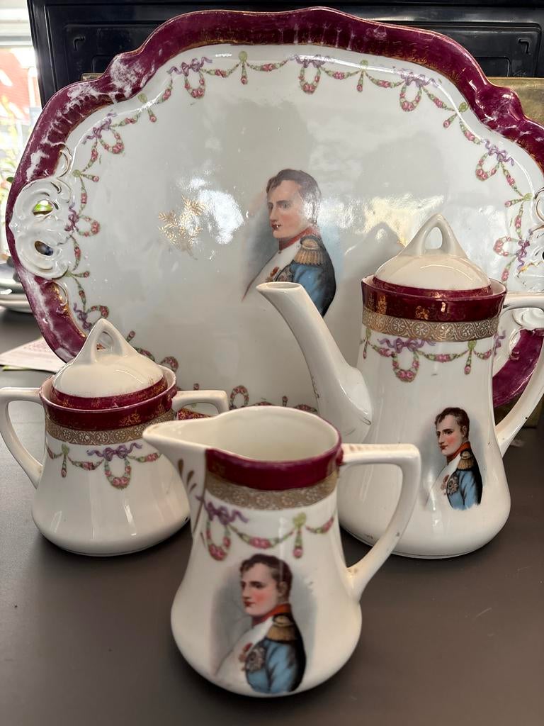 Antiek Napoleon Servies - Dienblad, Koffiepot, Melkkan, Suik, Antiek en Kunst, Ophalen of Verzenden