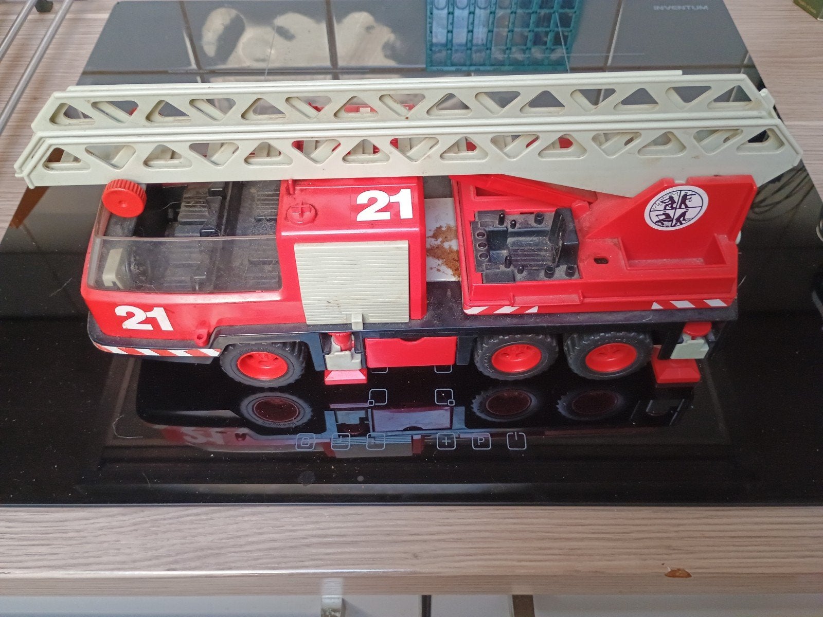 Vintage Brandweerwagen Speelgoed met Uitschuifbare Ladder, Ophalen, Gebruikt