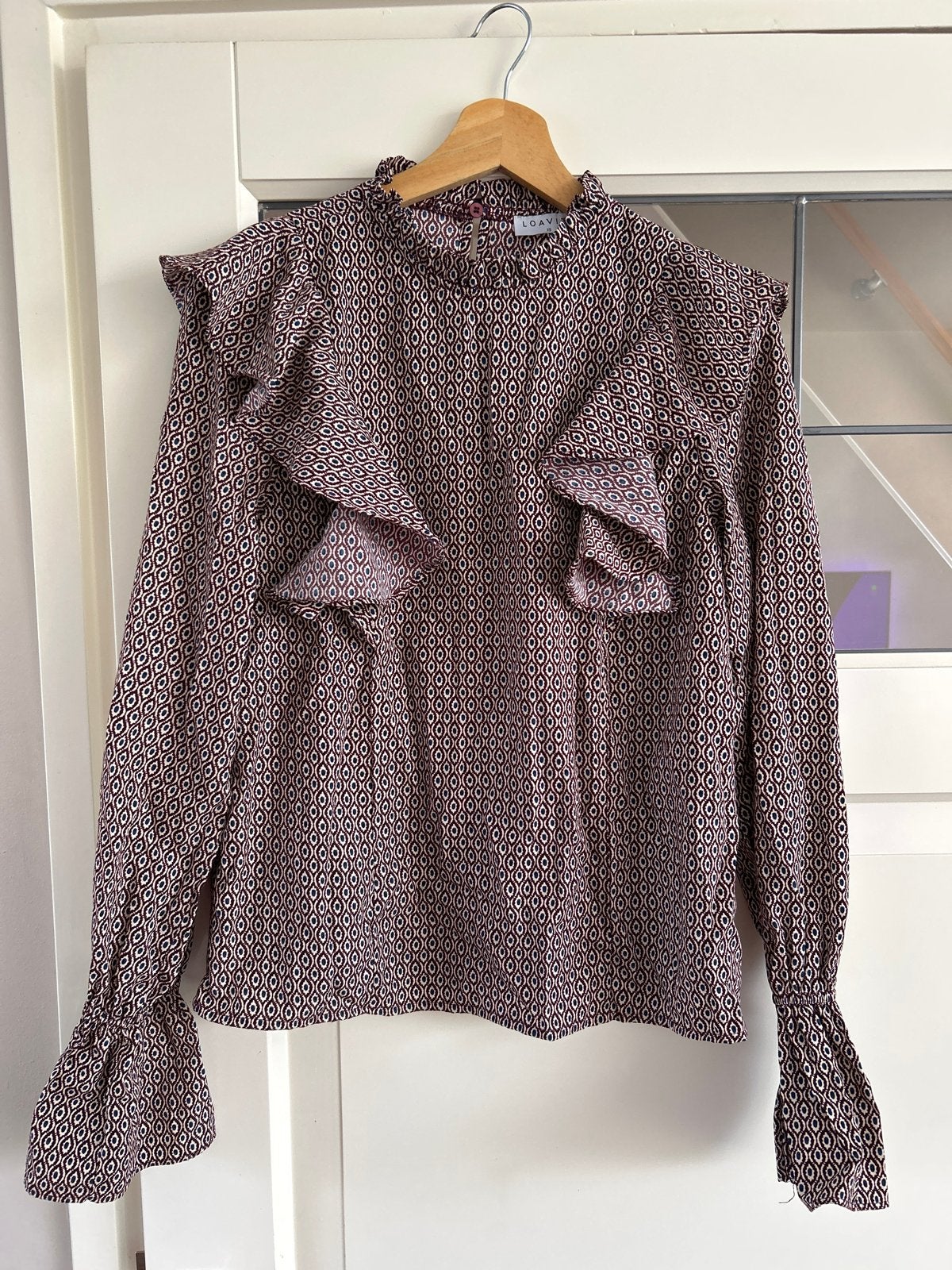 Loavies blouse met ruches en print - Maat XS, Ophalen of Verzenden, Zo goed als nieuw, Maat 34 (XS) of kleiner, Meerkleurig