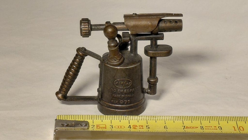 Bronzen miniatuur soldeerbrander/puntenslijper, Antiek en Kunst, Ophalen of Verzenden, Brons