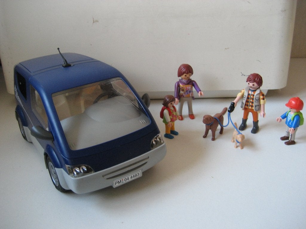 playmobil blauwe SUV auto met familie, Ophalen of Verzenden, Zo goed als nieuw