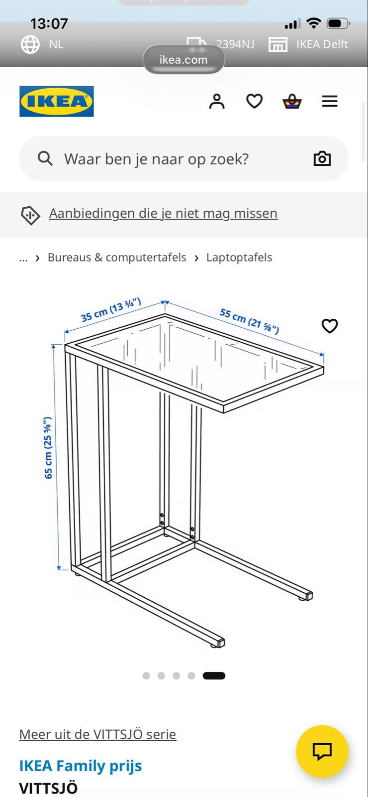 IKEA Vittsjö laptoptafel/ bijzettafel met glasplaat, Ophalen, Gebruikt