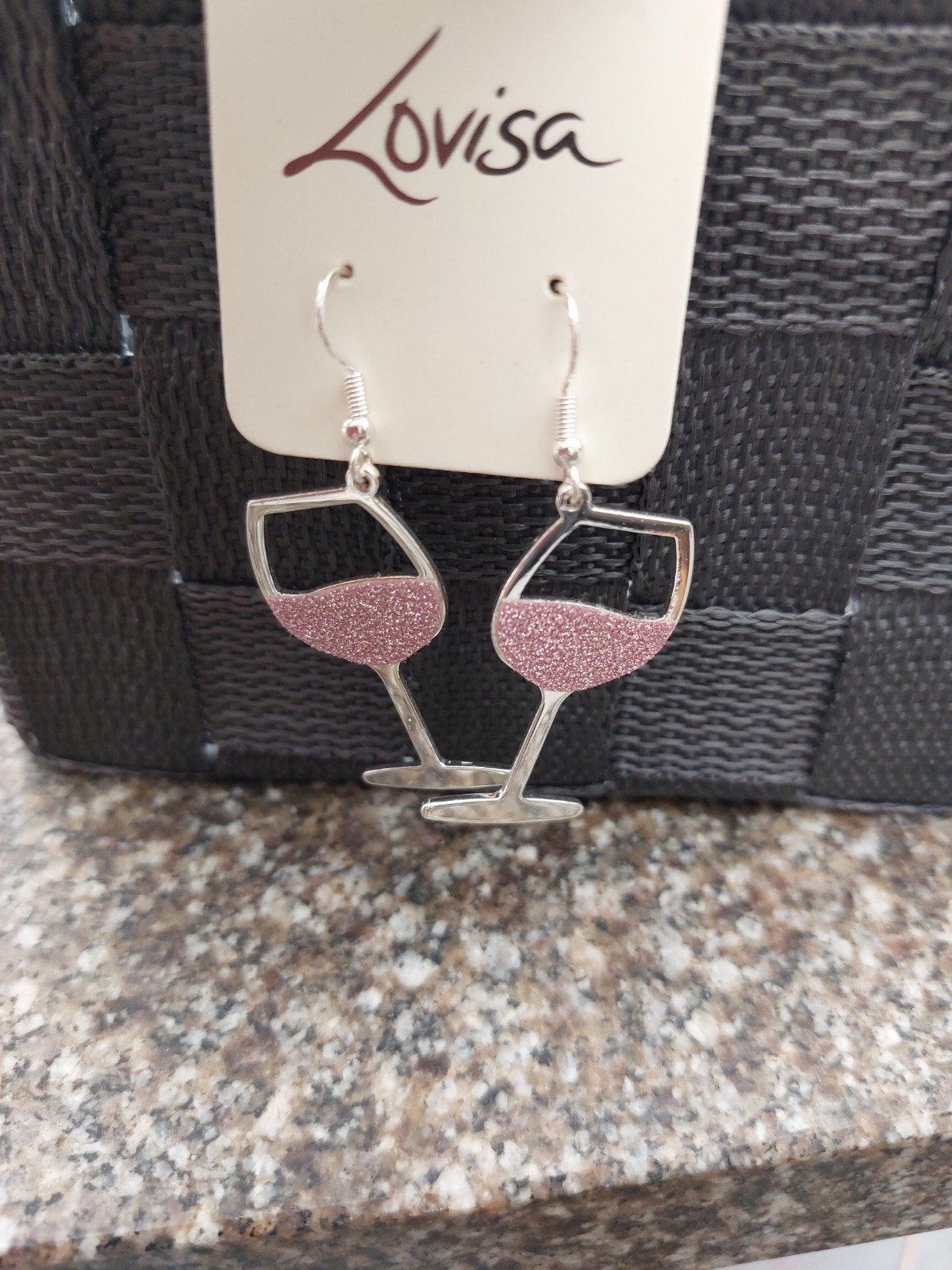 Lovisa Oorbellen Wijnglas Roze Glitter, Overige materialen, Hangers, Nieuw, Ophalen of Verzenden