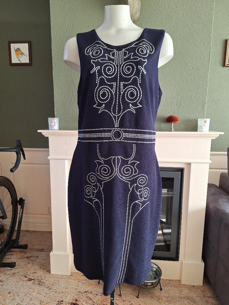 K-Design K Design donkerblauw jurk geborduurd studs look XXL, K-design, Maat 46/48 (XL) of groter, Zo goed als nieuw, Knielengte
