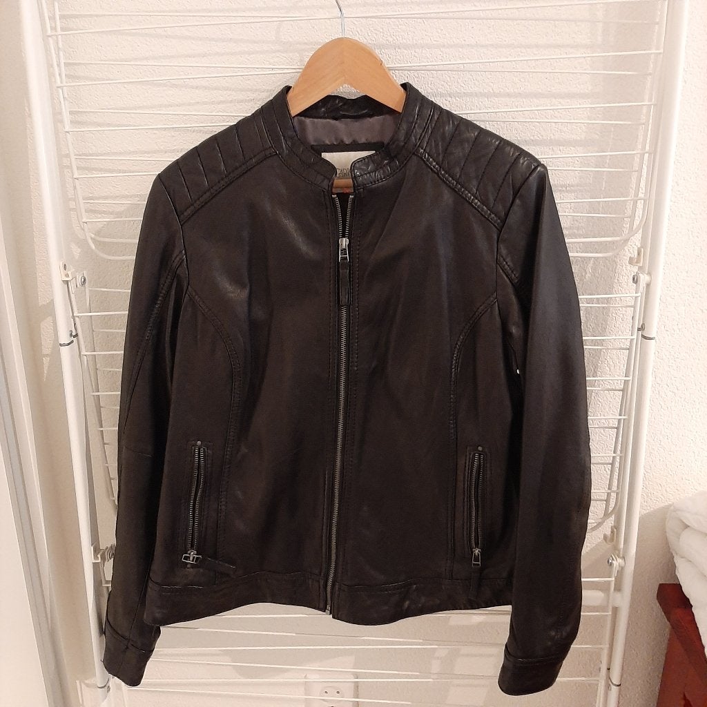 Zwart leren leren jasje maar 44, Kleding | Dames, Ophalen, Cartoon, Zwart, Maat 42/44 (L)