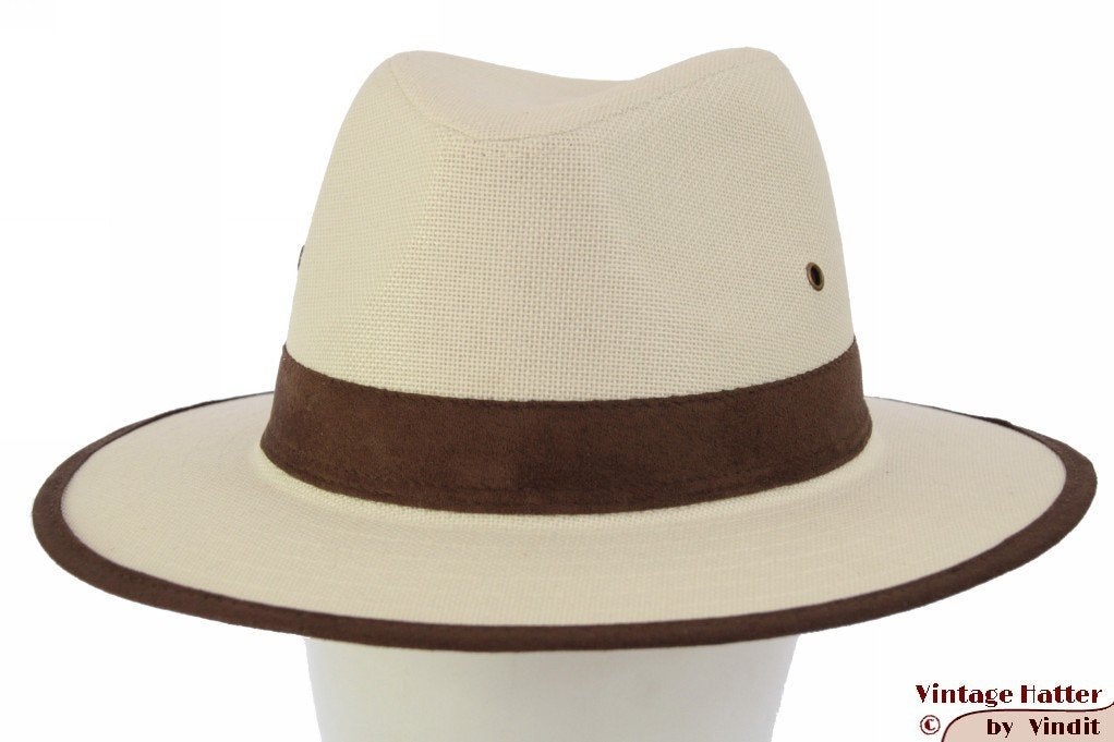 Gleufhoed Hawkins Panama wit met bruine rand 57, 58, 59, 60, Hoed, Nieuw, Ophalen of Verzenden, 58 of 59 cm (L, 7¼ of ⅜ inch)