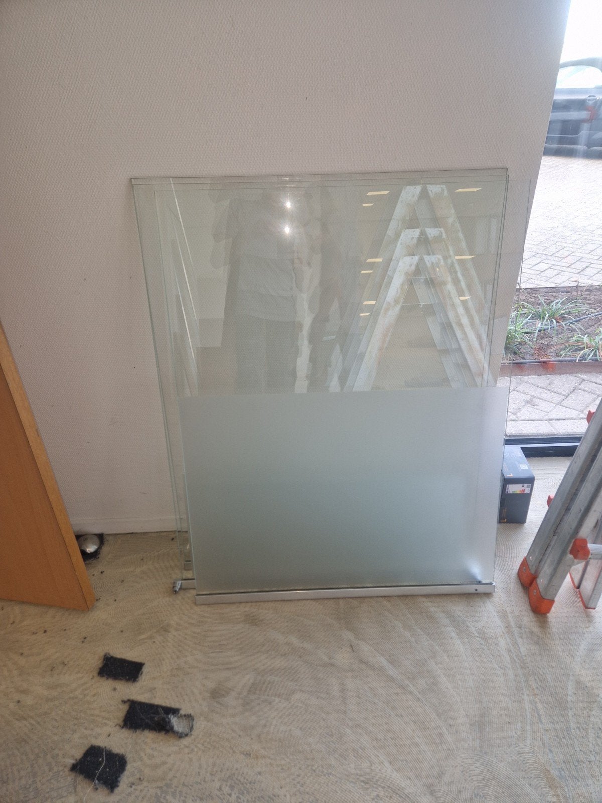 Glazen scheidingswand met matglas effect, Doe-het-zelf en Verbouw, Ophalen, Gebruikt, 80 tot 120 cm, 160 cm of meer