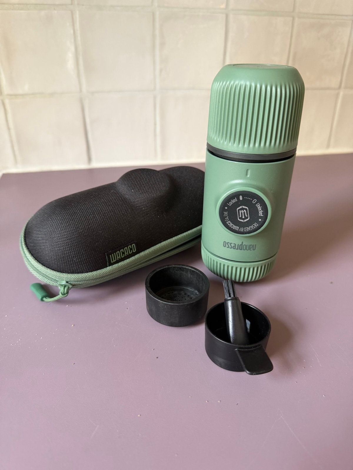 Wacaco Nanopresso Draagbaar Espresso Apparaat met Hoes, Espresso apparaat, Gemalen koffie, Ophalen of Verzenden, Zo goed als nieuw