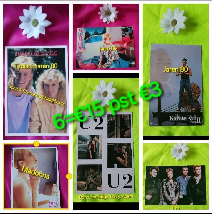 U2 Madonna kylie minogue jason donovan karate kid 6x, Verzamelen, Ophalen of Verzenden, 1980 tot heden, Ongelopen, Sterren en Beroemdheden
