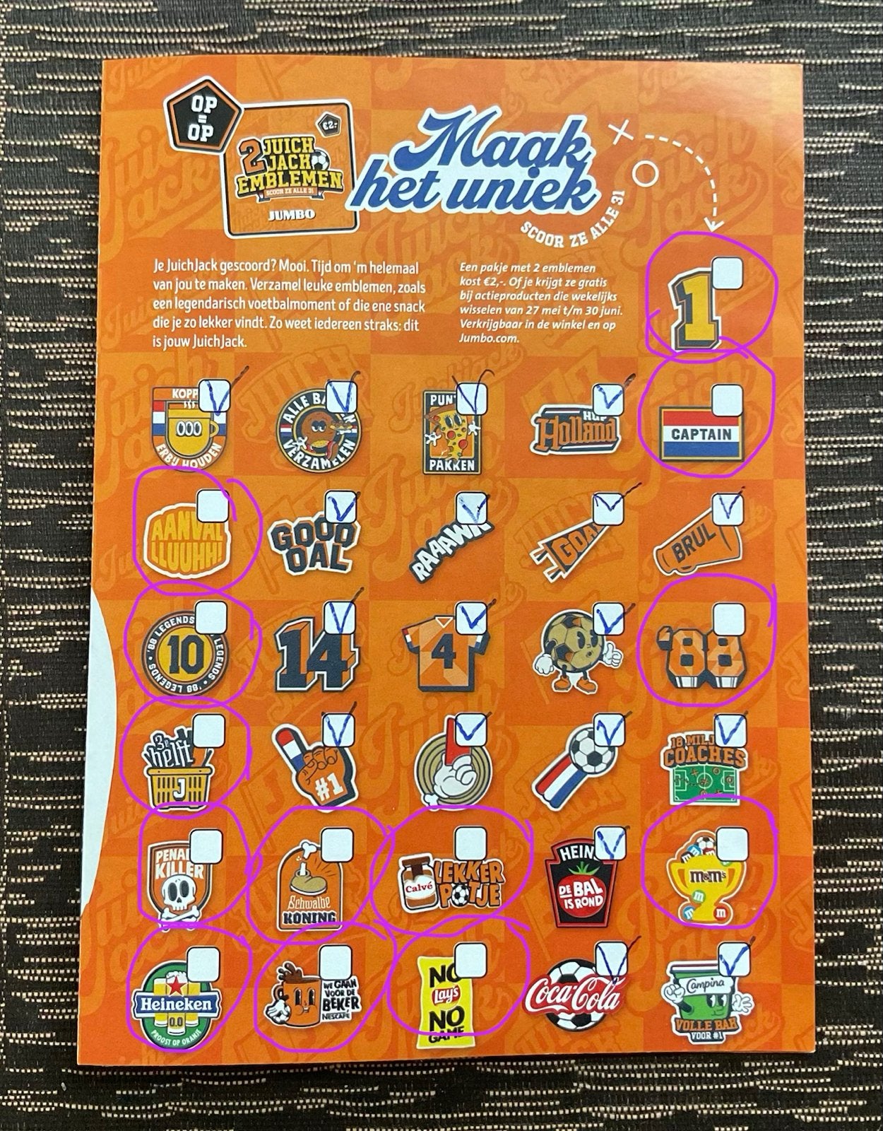 Jumbo Juich Emblemen gezocht: SCHWALBEKONING en LAYS, Verzamelen, Jumbo, Ophalen of Verzenden