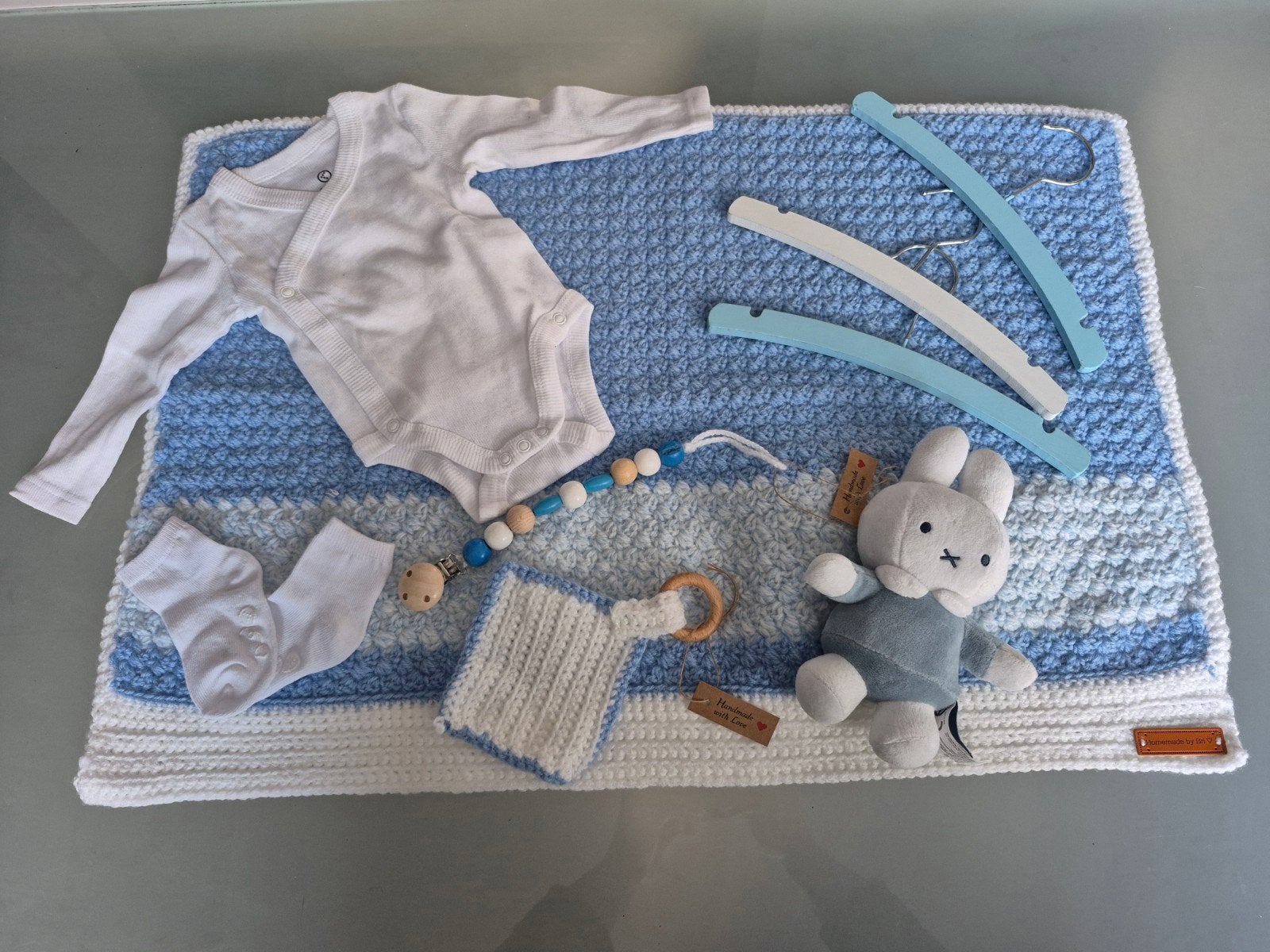 Handgehaakte babydekentje set blauw, Ophalen of Verzenden, Nieuw, Slaapzak