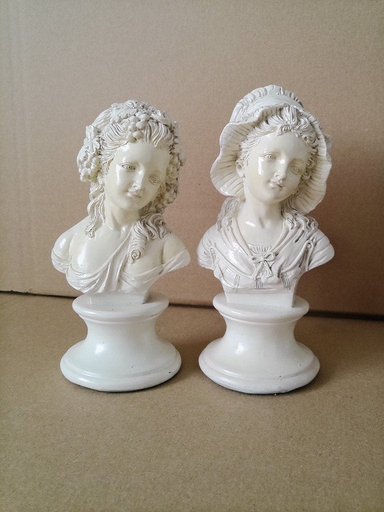 Vintage borstbeeld dame Rococo stijl set borstbeelden 19cm, Ophalen of Verzenden, Zo goed als nieuw, Mens