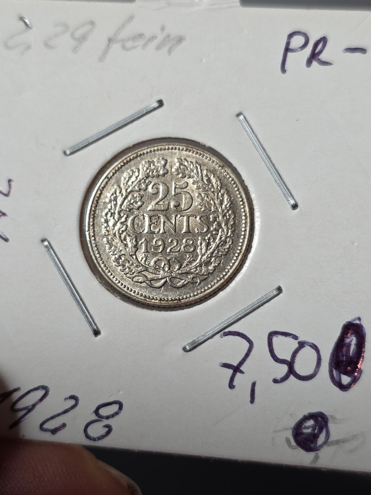 25 cent 1928 Nederland, Postzegels en Munten, Munten | Nederland, Verzenden, Zilver, 25 cent, Koningin Wilhelmina