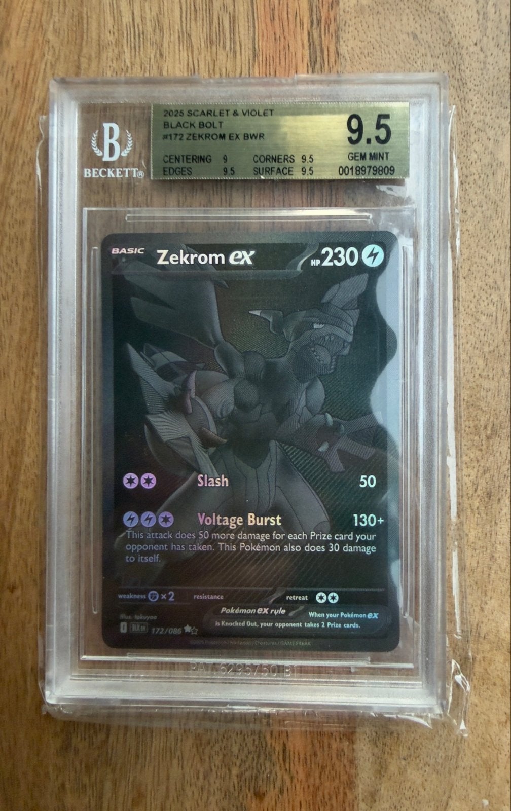 Zekrom EX Black Bolt 172/088 BGS 9.5 Gem Mint Pokémon Kaart, Ophalen of Verzenden, Zo goed als nieuw, Losse kaart