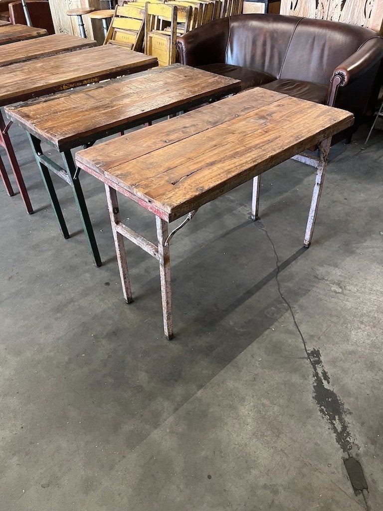 Oude inklapbare Cafe tafels/bistrotafels/eettafels origineel, Gebruikt, 100 tot 150 cm, Ibiza/Boho/Industrieel/Botanisch, 50 tot 100 cm