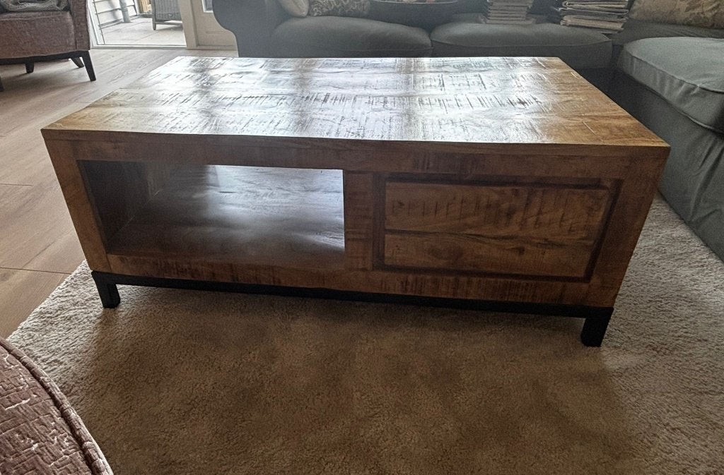 Mango hout salontafel, Ophalen, 100 tot 150 cm, 50 tot 100 cm, Zo goed als nieuw