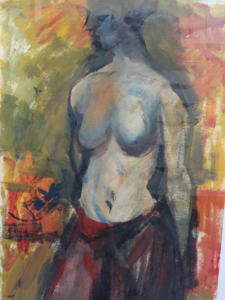 Kleurig schilderij van een halfnaakte vrouw, ongesigneerd, Verzenden