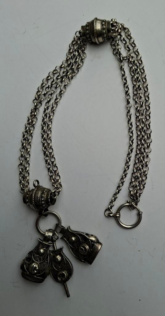 Zilveren Seignettenketting met Hangers, 20e eeuw., Met hanger, Gebruikt, Ophalen of Verzenden, Zilver