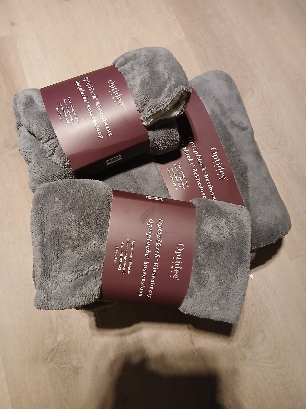 Optidee Optipluche Beddengoedset - Mintgroen/Grijs