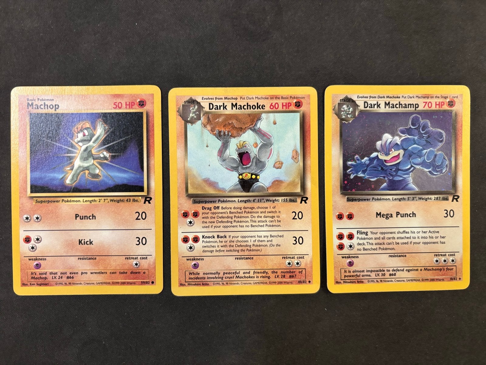 Pokémon Kaarten: Machop, Dark Machoke, Dark Machamp, Ophalen of Verzenden, Gebruikt, Meerdere kaarten, Foil