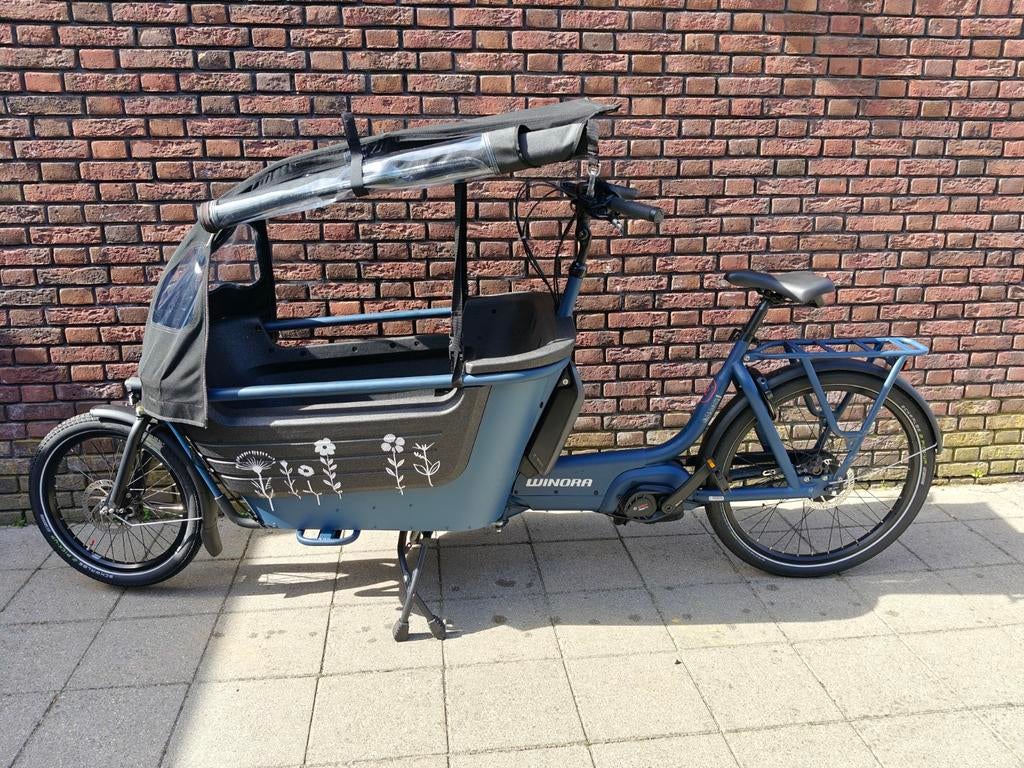 Winora fub elektrische bakfiets, 500w, tent en extra slot, Ophalen, 4 kinderen of meer