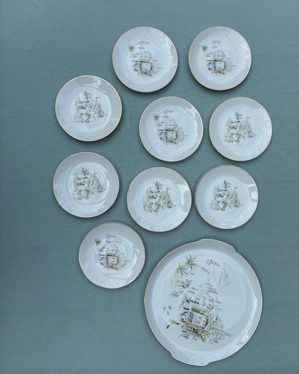 Gebaksschaal en 9 bordjes, Hutschenreuther selb, Antiek en Kunst, Ophalen of Verzenden