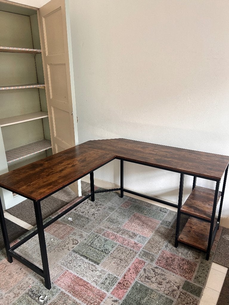 Bureau bruin hoek office desk, Ophalen, Gebruikt, Bruin